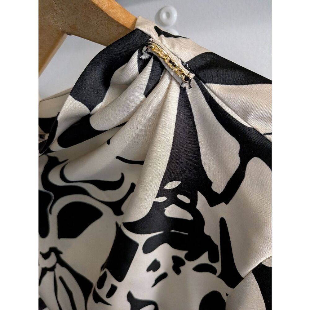 Rachel Zoe Black And Cream Abstract Floral Cowl Neck Blouse Size Small - Picture 2 of 7